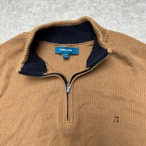 Tommy John Mens‎ L/G Brown 1/4 Zip Mock Neck Long Sleeve Sweater Knit Pullover